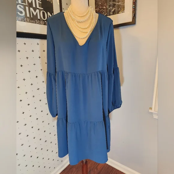 PINZIKO Long Sleeve Tunic Dress V Neck Casual Loose Flowy Swing Shift Dress M/L - Picture 13 of 14